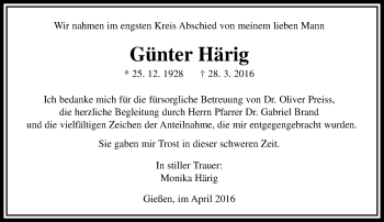 Traueranzeige von Günter Härig von  Gießener Anzeiger