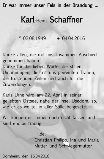 Traueranzeige von Karl-Heinz Schaffner von trauer.echo-online.de