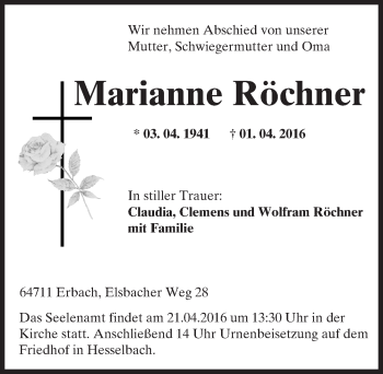 Traueranzeige von Marianne Röchner von trauer.echo-online.de