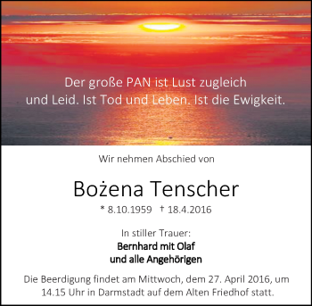 Traueranzeige von Bozena Tenscher von trauer.echo-online.de