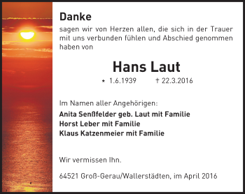 Traueranzeige von Hans Laut von trauer.echo-online.de