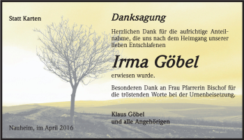 Traueranzeige von Irma Göbel von trauer.echo-online.de