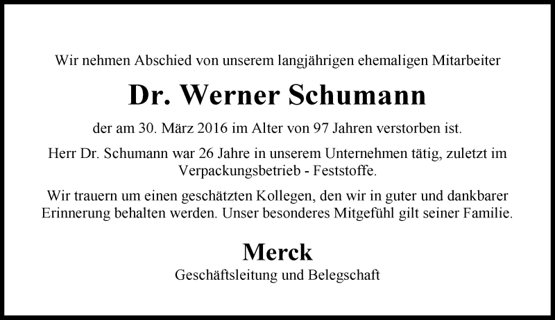  Traueranzeige für Werner Schumann vom 09.04.2016 aus trauer.echo-online.de