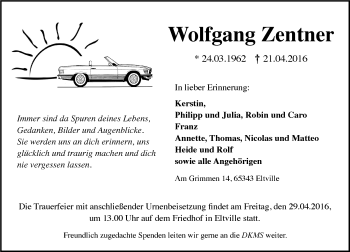 Traueranzeige von Wolfgang Zentner von  Wiesbaden komplett