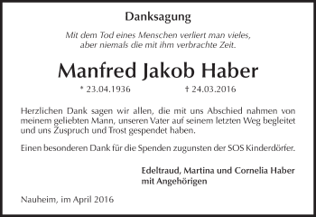 Traueranzeige von Manfred Jakob Haber von trauer.echo-online.de