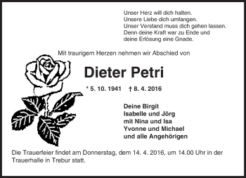 Traueranzeige von Dieter Petri von trauer.echo-online.de