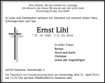 Traueranzeige von Ernst Lihl von trauer.echo-online.de
