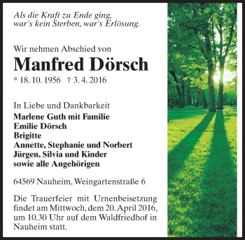 Traueranzeige von Manfred Dörsch von trauer.echo-online.de