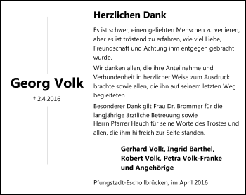 Traueranzeige von Georg Volk von trauer.echo-online.de