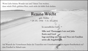 Traueranzeige von Renate Wecht von trauer.echo-online.de
