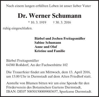 Traueranzeige von Werner Schumann von trauer.echo-online.de