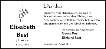 Traueranzeige von Elisabeth Best von trauer.echo-online.de