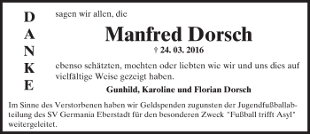 Traueranzeige von Manfred Dorsch von Trauerportal Echo Online