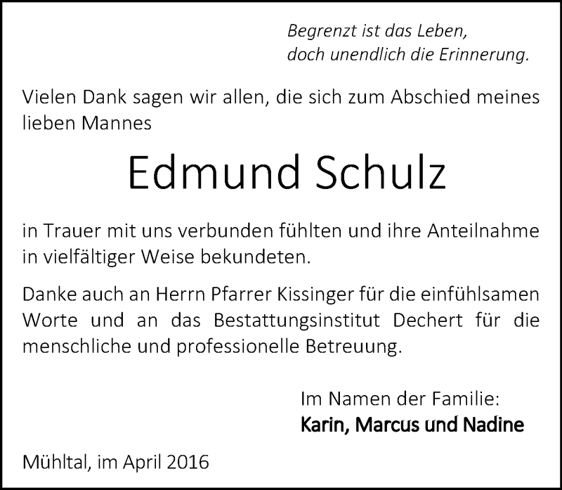  Traueranzeige für Edmund Schulz vom 23.04.2016 aus trauer.echo-online.de