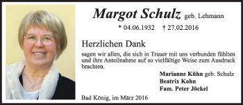 Traueranzeige von Margot Schulz von trauer.echo-online.de