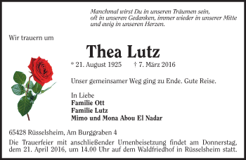 Traueranzeige von Thea Lutz von trauer.echo-online.de