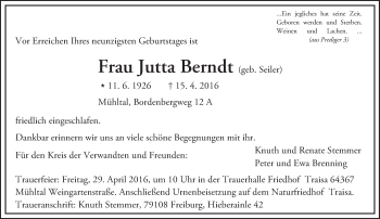 Traueranzeige von Jutta Berndt von trauer.echo-online.de
