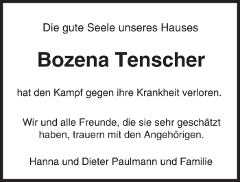Traueranzeige von Bozena Tenscher von trauer.echo-online.de