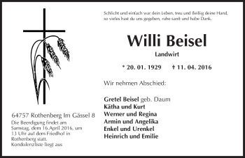 Traueranzeige von Willi Beisel von trauer.echo-online.de