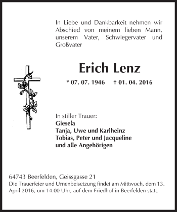 Traueranzeige von Erich Lenz von trauer.echo-online.de