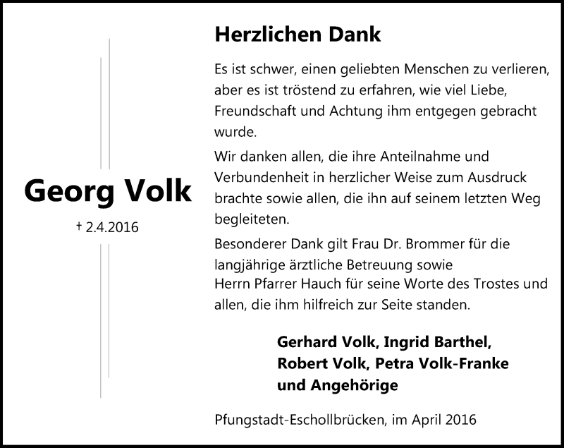  Traueranzeige für Georg Volk vom 23.04.2016 aus trauer.echo-online.de
