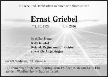 Traueranzeige von Ernst Griebel von trauer.echo-online.de