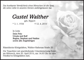 Traueranzeige von Gustel Walther von trauer.echo-online.de