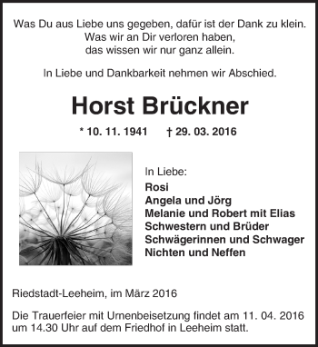 Traueranzeige von Horst Brückner von trauer.echo-online.de