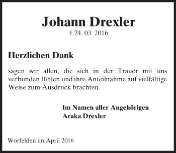 Traueranzeige von Johann Drexler von Trauerportal Echo Online
