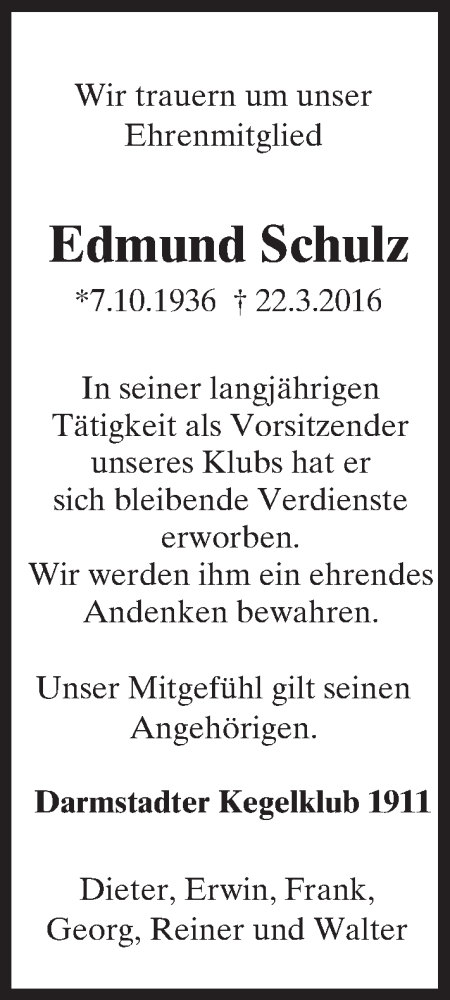  Traueranzeige für Edmund Schulz vom 04.04.2016 aus trauer.echo-online.de