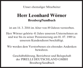 Traueranzeige von Leonhard Wörner von trauer.echo-online.de