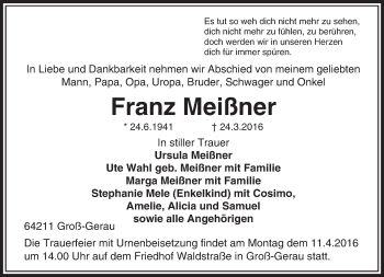 Traueranzeige von Franz Meißner von trauer.echo-online.de