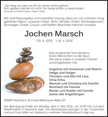 Traueranzeige von Jochen Marsch von Trauerportal Echo Online