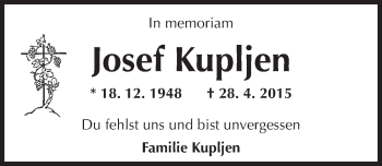 Traueranzeige von Josef Kupljen von  Allgemeine Zeitung Mainz