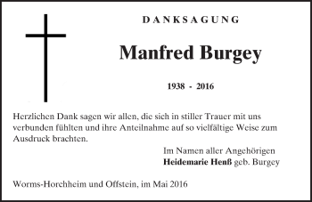 Traueranzeige von Manfred Burgey von  Wormser Zeitung