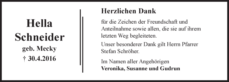  Traueranzeige für Hella Schneider vom 21.05.2016 aus  Wiesbaden komplett