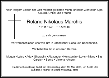 Traueranzeige von Roland Nikolaus Marchis von  Allgemeine Zeitung Mainz