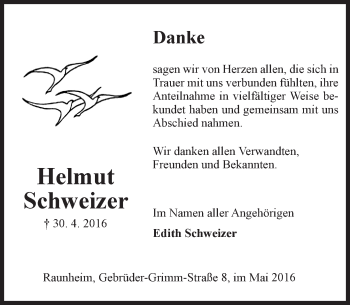 Traueranzeige von Helmut Schweizer von  Mainspitze