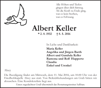 Traueranzeige von Albert Keller von  Allgemeine Zeitung Alzey