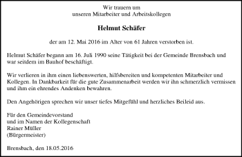 Traueranzeige von Helmut Schäfer von Trauerportal Echo Online