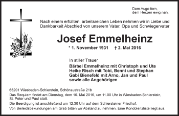 Traueranzeige von Josef Emmelheinz von  Wiesbaden komplett