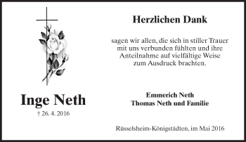Traueranzeige von Inge Neth von Trauerportal Echo Online