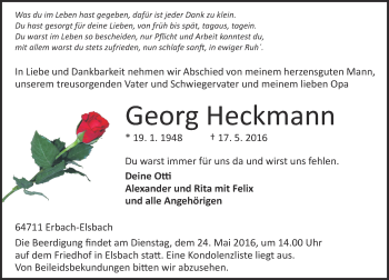 Traueranzeige von Georg Heckmann von Trauerportal Echo Online