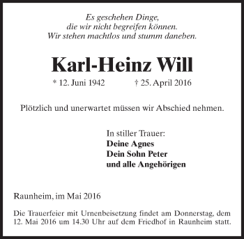 Traueranzeige von Karl-Heinz Will von  Mainspitze