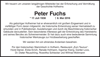 Traueranzeige von Peter Fuchs von  Hofheimer Zeitung
