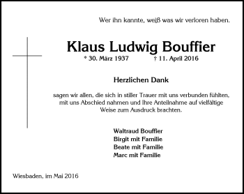 Traueranzeige von Klaus Ludwig Bouffier von  Wiesbaden komplett
