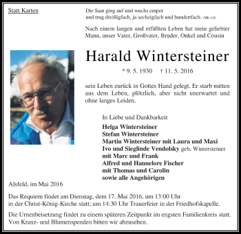 Traueranzeige von Harald Wintersteiner von VRM Trauer