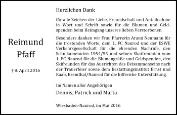 Traueranzeige von Raumund Pfaff von  Wiesbaden komplett