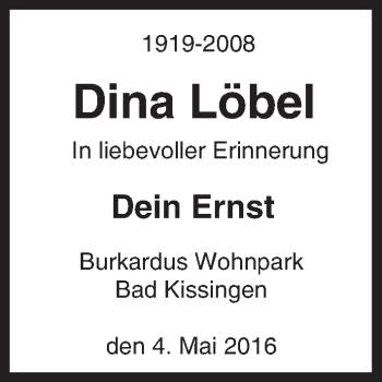 Traueranzeige von Dina Löbel von Trauerportal Echo Online