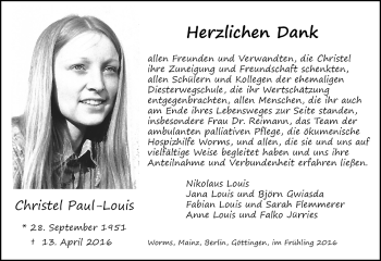 Traueranzeige von Christel Paul-Louis von  Wormser Zeitung